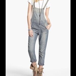 Free People Blue Denim Overalls